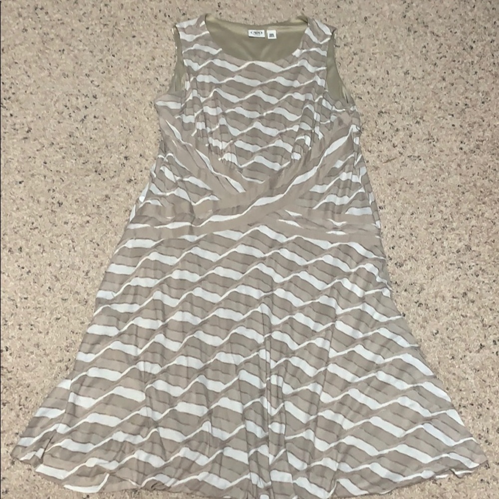 Beige and white swingy a-line